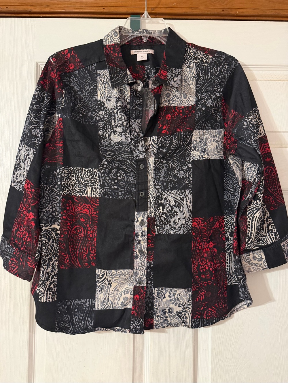 Allison Daley Patchwork Paisley Button-Down Shirt - Black, Red & White